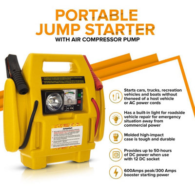 HILLINGTON Portable Emergency Car Jump Starter - 600A Peak, 260 PSI Air  Compressor & Battery Start Booster with Charger Jump Leads