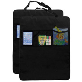 HILLINGTON Set of 2 Kick Mat Backseat Car Cover - 3 Mesh Pockets for Toys, Phones & Kids Organiser, Seat Protector