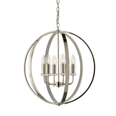 Hilton Bright Nickel with Clear Faceted Acrylic and Clear Crystal Glass Timeless Style 6 Light Ceiling Pendant