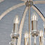 Hilton Bright Nickel with Clear Faceted Acrylic and Clear Crystal Glass Timeless Style 6 Light Ceiling Pendant