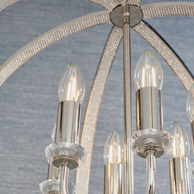 Hilton Bright Nickel with Clear Faceted Acrylic and Clear Crystal Glass Timeless Style 6 Light Ceiling Pendant