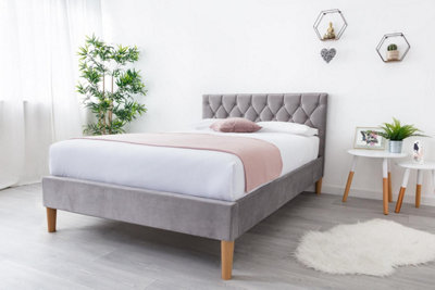 Hilton Grey Plush Velvet Bed King Size Frame 5ft DIY at B Q