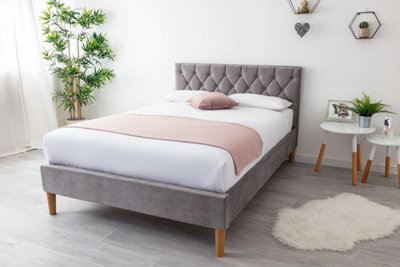Hilton Grey Plush Velvet Bed King Size Frame 5ft
