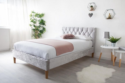 Hilton Silver Crushed Velvet Bed Double Size Frame 4ft6