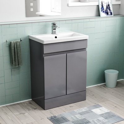 Hinckley 600mm Freestanding Basin Vanity Unit 2 doors Steel grey Flat Pack