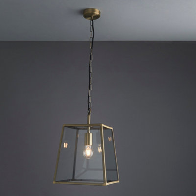 Hinxton Antique Brass with Clear Glass Shade Timeless Style 1 Light Ceiling Pendant