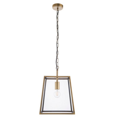 Hinxton Antique Brass with Clear Glass Shade Timeless Style 1 Light Ceiling Pendant
