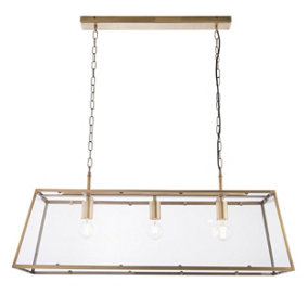 Hinxton Antique Brass with Clear Glass Shade Timeless Style 3 Light Ceiling Pendant