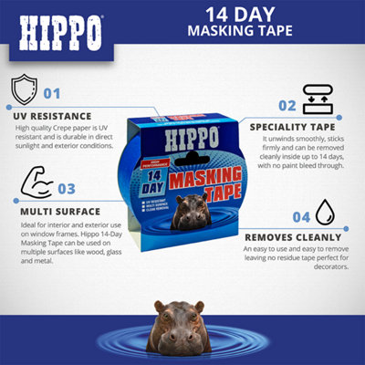 Hippo 14-Day Masking Tape 38mm x 50m - Pack of 2