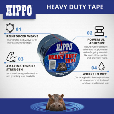 Hippo Heavy Duty Tape 50mm x 50m Twin Pack - Black