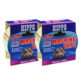 Hippo Low-Tac Masking Tape 38mm x 50m - Pack of 2