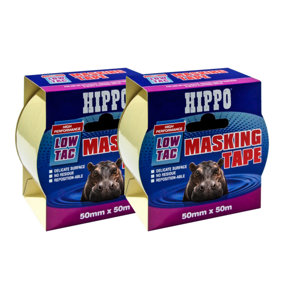 Hippo Low-Tac Masking Tape 50mm x 50m - Pack of 2