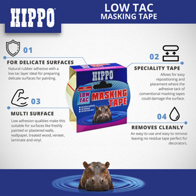 Hippo Low-Tac Masking Tape 50mm x 50m - Pack of 2
