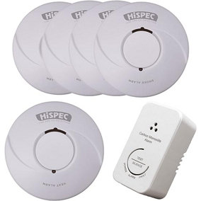 HiSpec Battery Powered Smoke Alarm and Heat Detector Kit (4 Smoke, 1 Heat, 1 Carbon)
