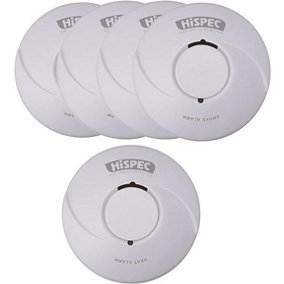 HiSpec Battery Powered Smoke Alarm and Heat Detector Kit: (4 Smoke, 1 Heat)