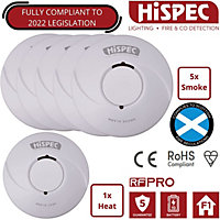 HiSpec Battery Powered Smoke Alarm and Heat Detector Kit: (5 Smoke, 1 Heat)