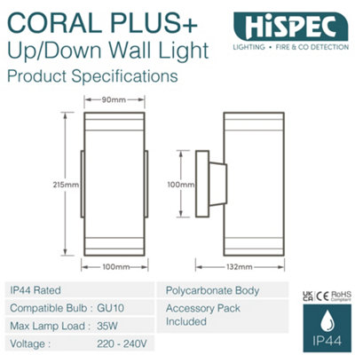 HiSpec Coral Plus Up Down Wall Light - Anthracite Grey - Twin Pack