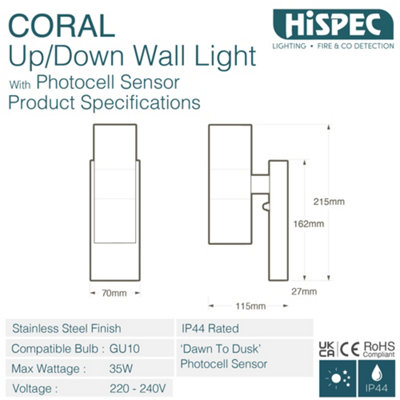 Hispec Coral Up and Down Lighting with Photocell - Anthracite Grey: 1x Light & 2x GU10