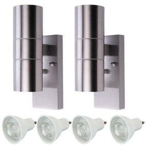 Hispec Coral Up and Down Lighting with Photocell - Stainless Steel: 2x Lights & 4x GU10