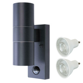 Hispec Coral Up and Down Lighting with PIR - Anthracite Grey: 1x Light & 2x GU10