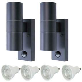Hispec Coral Up and Down Lighting with PIR - Anthracite Grey:  2x Lights & 4x GU10