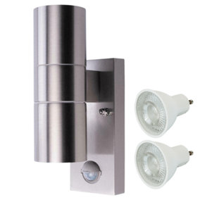 Hispec Coral Up and Down Lighting with PIR - Stainless Steel:  1x Light & 2x GU10