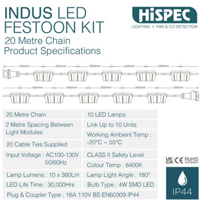 HiSPEC Indus 20m LED Festoon Kit