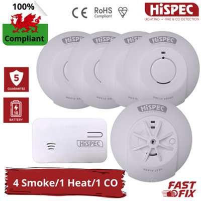 HiSpec Mains Powered Smoke Alarm and Heat Detector Kits with 10 Year ...