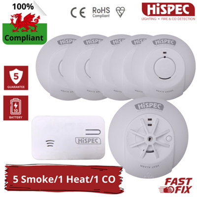 HiSpec Mains Powered Smoke Alarm and Heat Detector Kits with 10 Year