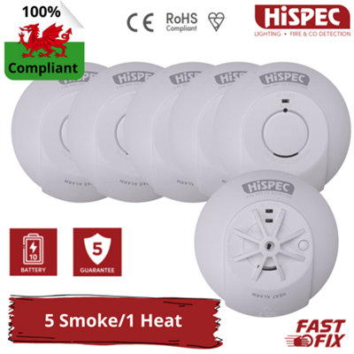 HiSpec Mains Powered Smoke Alarm and Heat Detector Kits with 10 Year ...