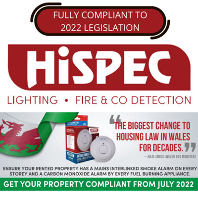 HiSpec Mains Powered Smoke Alarm with 10 Year Battery Backup
