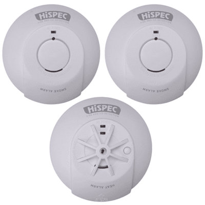 HiSPEC Mains Smoke Alarm & Heat Detectors: 10 Yr Battery 2 Smoke 1 Heat: Welsh Legislation Compliant