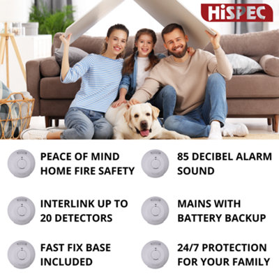 HiSPEC Mains Smoke Alarm & Heat Detectors: 10 Yr Battery 2 Smoke 1 Heat: Welsh Legislation Compliant