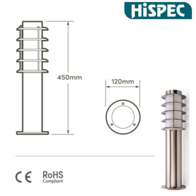 HiSpec Outdoor LED Bollard Light: Stainless Steel Exterior Lighting for Driveways, Walkways and Entrances: Single Pack