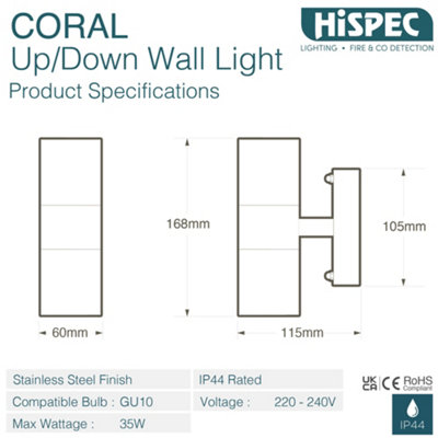 HiSpec Up Down Exterior Wall Light - Mains Powered - Black