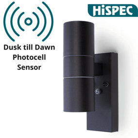 HiSpec Up Down Exterior Wall Light - Mains Powered with Photcell - Black