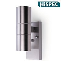 HiSpec Up Down Exterior Wall Light - Mains Powered with Photcell - Stainless Steel