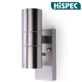 HiSpec Up Down Exterior Wall Light - Mains Powered with Photcell - Stainless Steel