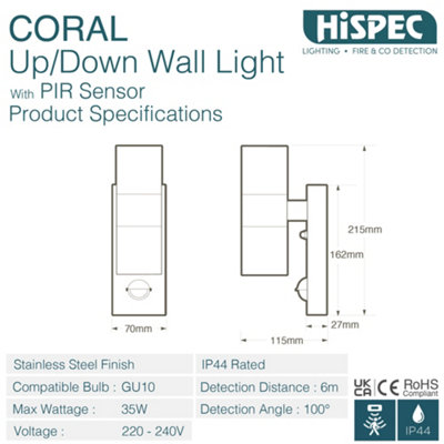 HiSpec Up Down Exterior Wall Light - Mains Powered with PIR ...