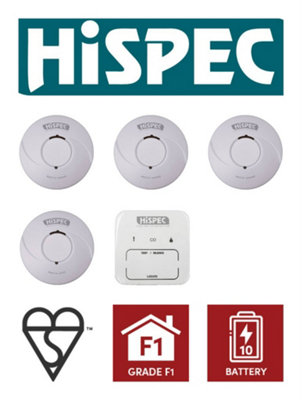 Hispec Wireless Interlink 3 x Smoke,  1 x Heat Alarm and 1 x Control Unit Lithium Battery