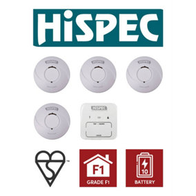 Hispec Wireless Interlink 3 x Smoke,  1 x Heat Alarm and 1 x Control Unit Lithium Battery