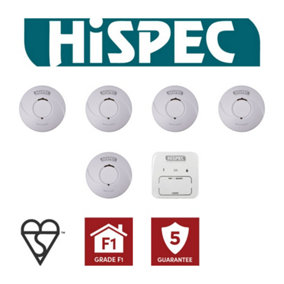 Hispec Wireless Interlink 4 x Smoke, 1 x Heat Alarm and 1 x Control Unit Lithium Battery