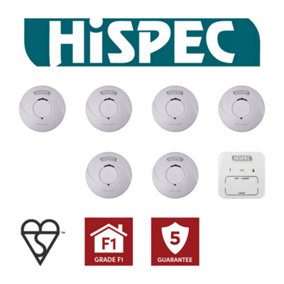 Hispec Wireless Interlink 5 x Smoke, 1 x Heat Alarm and 1 x Control Unit Lithium Battery