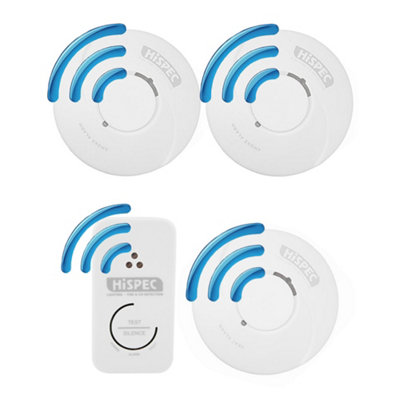 HiSpec Wireless Interlinking 10 Year Sealed Battery Alarm Kit (Scottish and English Legislation Compliant) - 2 Smoke 1 Heat 1 CO