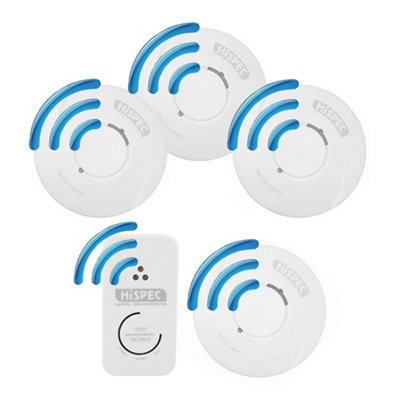 HiSpec Wireless Interlinking 10 Year Sealed Battery Alarm Kit (Scottish and English Legislation Compliant) - 3 Smoke 1 Heat 1 CO