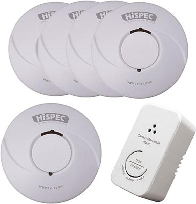 Hispec Wireless Interlinking 10 Year Sealed Battery Kit ( Scottish and English Legislation Compliant) - 4 Smoke, 1 Heat, 1 Carbon