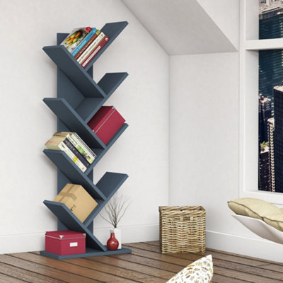 Hitit Tree Shape Bookcase 128.5 cm Modern Wooden Bookshelf with Multi ...