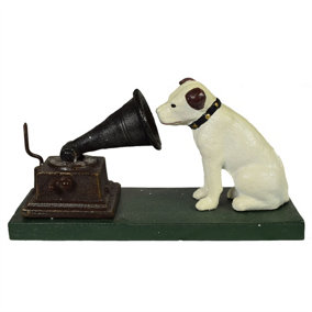 HMV Nipper Dog and Phonograph Gramophone Music Ornament Figurine Cast Iron