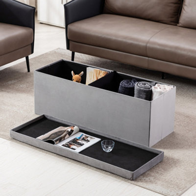 HNNHOME 110x40x40cm Velvet Pouffe Folding Storage Ottoman Footstool Box ...