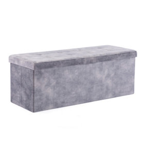 HNNHOME 110x40x40cm Velvet Pouffe Folding Storage Ottoman Footstool Box Toy Chest with Lid, Foldable Foot Stool Seat(Lava)